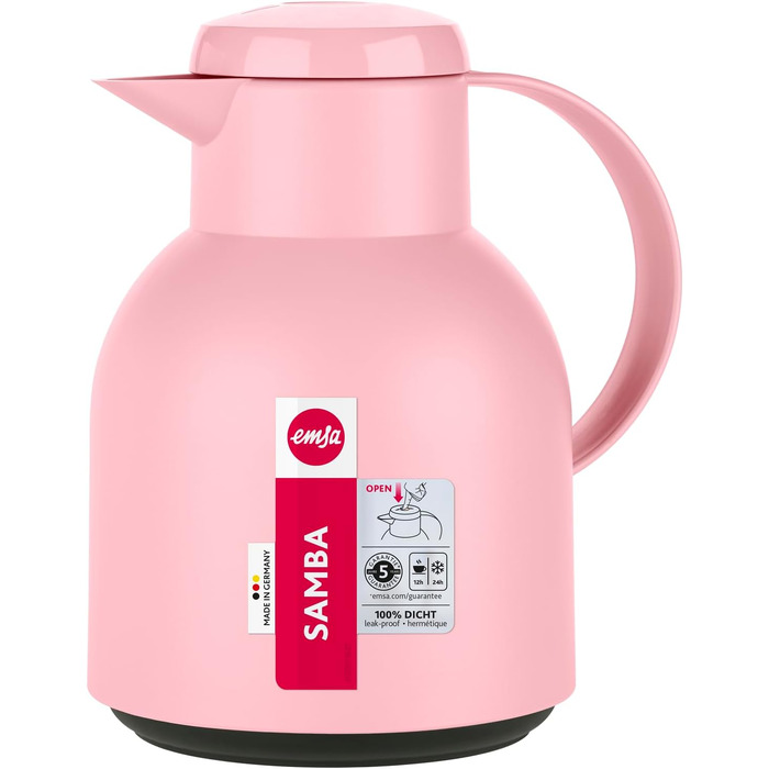 Термос Emsa Samba 1000 мл, білий прозорий, з термоізоляцією, Quick Press, 12 год гаряче, 24 год холодне