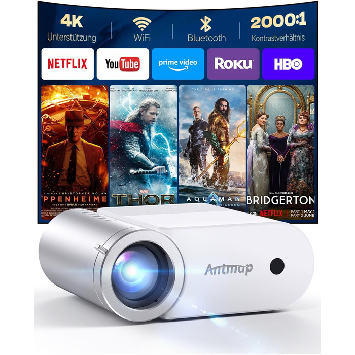 Міні проєктор Beamer Bluetooth WiFi 1080P: Підтримка iPhone/Android, HDMI, USB, Fire Stick, PS5. Компактний проєктор для телефону, фільмів, дому та відпочинку на природі