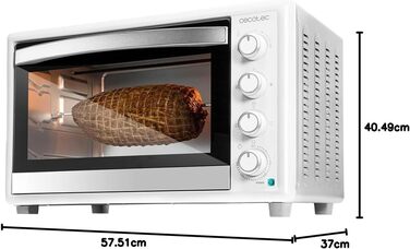Конвекційна піч Cecotec 46L Bake&Toast 4600 White Gyro: 2000 Вт, 12 функцій, внутрішнє освітлення, регулювання температури до 230°C, подвійне скло, з поворотним шампуром