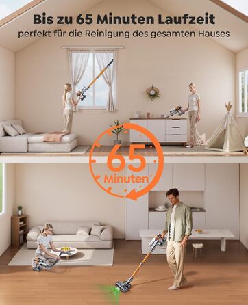 SMOTURE VAC04 Бездротовий акумуляторний пилосос, 50 000 Па потужність всмоктування, 65 хвилин роботи, самостійна підставка, гнучкий шланг, антизаплутувальна щітка, док-станція для зарядки, видалення шерсті тварин, килимів та твердих поверхонь