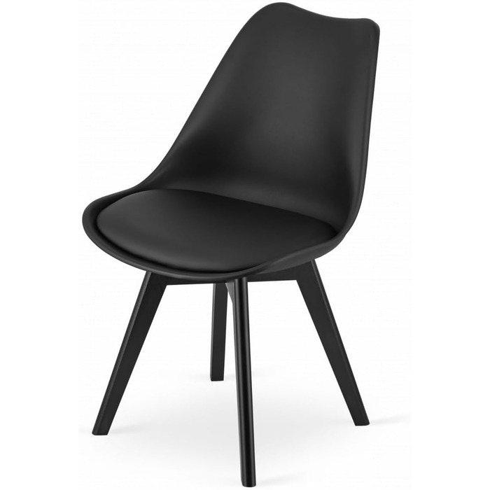 Набір з 4-х обідніх стільців чорного кольору – сучасні пластикові стільці з м'яким сидінням з екошкіри та поліпропіленовими ніжками, елегантний дизайн, комфортне сидіння
