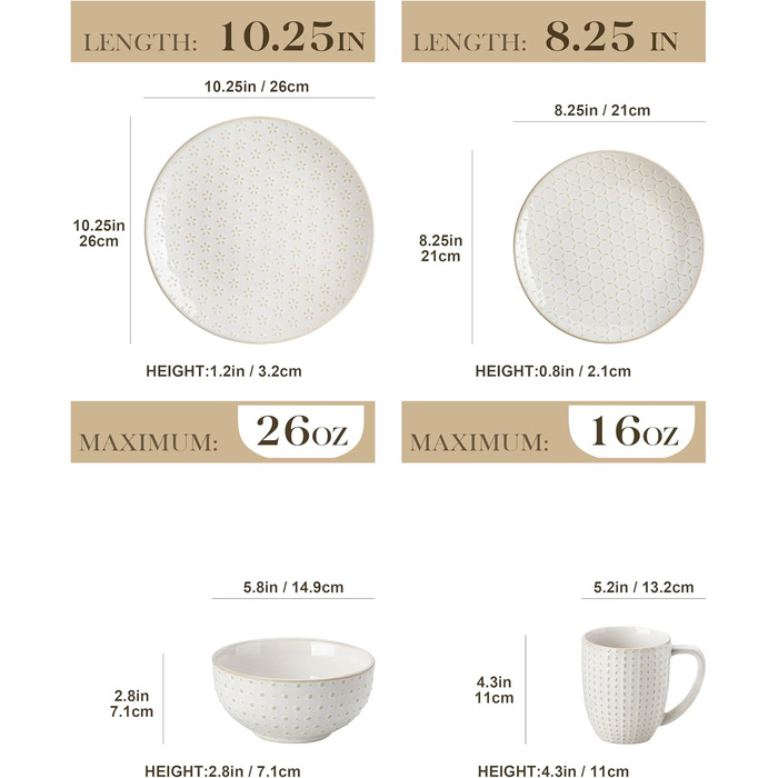 Набір посуду Malacasa LYDIA Beige для 4 осіб (16 предметів) - набір посуду з кераміки з рельєфом, сучасний сервіз