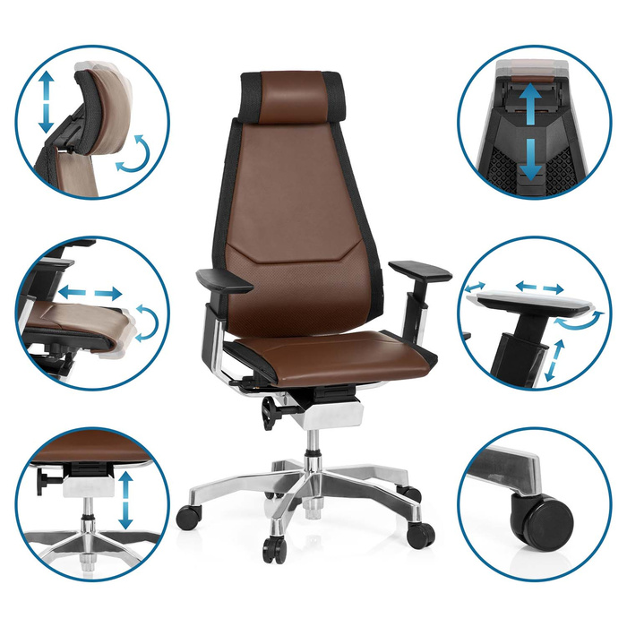 Крісло офісне GENIDIA PRO шкіряне коричневе hjh OFFICE