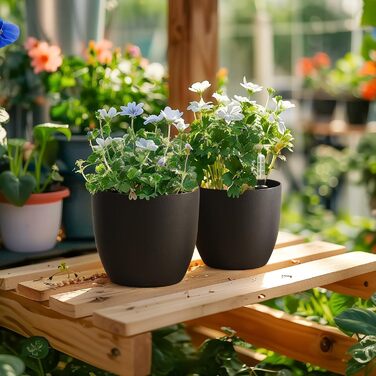 Набір горщиків для квітів T4U (4 шт.) з автополивом, індикатором води, 15 см, 22*21 см, чорний