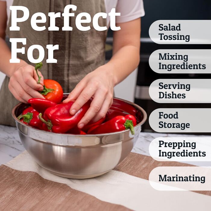 Набір міксерів Priority Chef з кришками, 6 шт. з неслизьким дном, набір міксерів з нержавіючої сталі, 6 герметичних кришок та 3 тертки, блакитний (Getaway Solids) (Хакі)