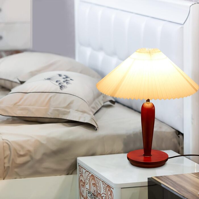 Настільна лампа Relaxdays Vintage, абажурна настільна лампа з дерев'яним цоколем, ВxГ 51 x 44 см, приліжкова лампа, цоколь E27, коричневий/білий