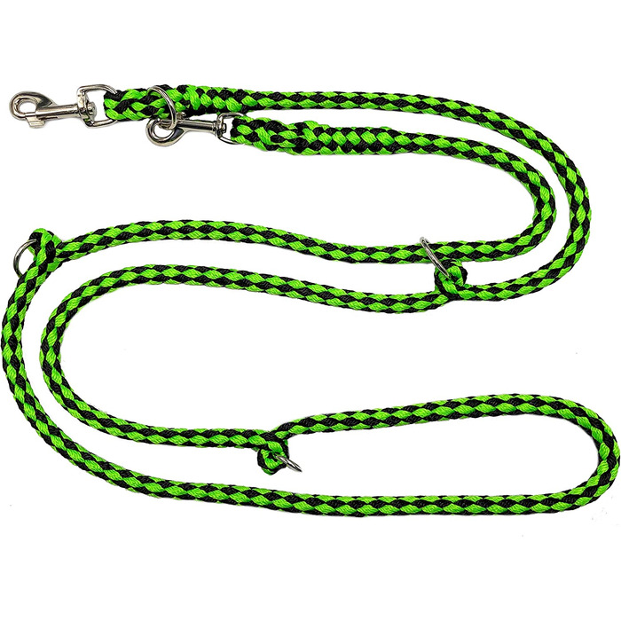 Повідець для собак elropet, подвійний повідець 2,80 м, Регульований в 4 рази, чорно-неоново-зелений