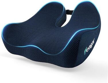 Ортопедична подушка для сидіння Feagar з Memory Foam - ергономічна подушка для офісного крісла, авто та дому - подушка для куприка, зняття напруги при тривалому сидінні, антиковзаюча (до 100 кг) (Темно-синій)