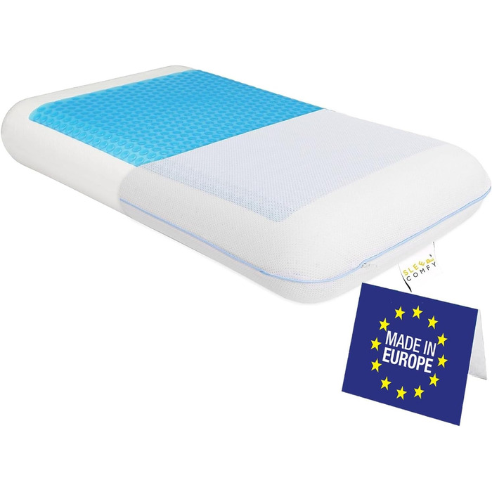 Преміум подушка для сну Comfy з гелевим ефектом та піною з пам'яті. Оптимальна підтримка для тих, хто спить на боці, спині. Розмір 60x40x14/12 см. Гелевий охолоджуючий ефект, знімний чохол. Ортопедична подушка для комфортного сну.