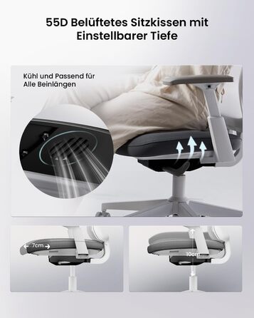 Офісний стілець ProtoArc Flexer ергономічний з регулюванням глибини сидіння, чорний. Сітчаста спинка, контурне сидіння для дому та офісу. Легкий монтаж.