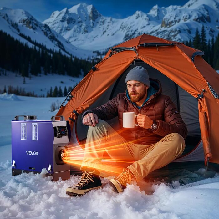 Дизельний опалювач VEVOR 8 кВт, 12/24 В, портативний, з пульт. та LCD, 5л, для авто, вантажівок, кемперів, блакитний