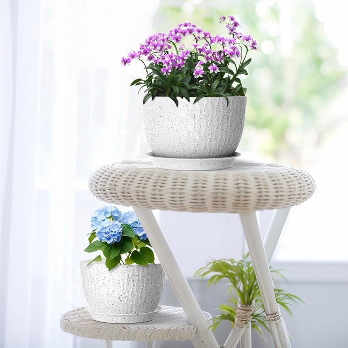 Великі горщики для квітів 3 шт. (30.5x25.4x25.4x22.9 см) з водозливами, білі з чорними крапками, для дому та саду