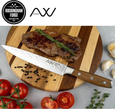 Набір кухонних ножів Rockingham Forge Ashwood 8 предметів з дерев'яною ручкою, точилка та ножиці – професійні ножі з нержавіючої сталі, преміум якість