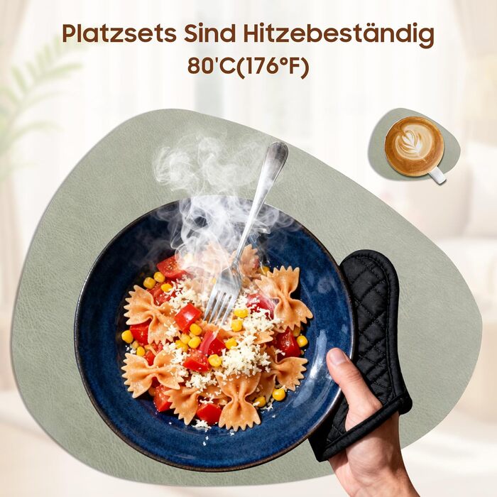 Набори підтарілок YIHELU: 6 шт., овал, зелено-кремовий, з екошкіри, миючіся, неслизькі, для кухні та їдальні