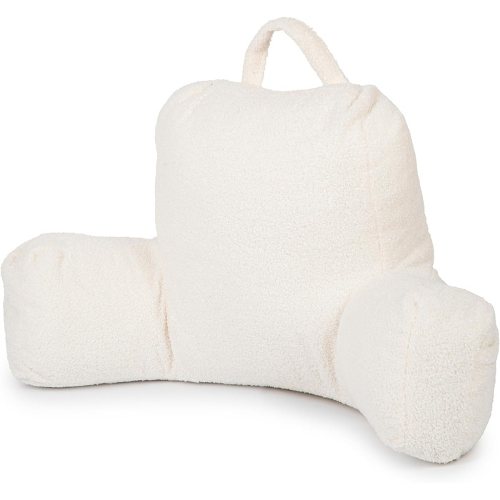 Подушка для спини з підлокітниками Flumi для читання, перегляду телевізора та відпочинку. Зручна подушка для ліжка та дивана з знімним чохлом, м'яка піна, з ручкою (Бежевий Boucle)