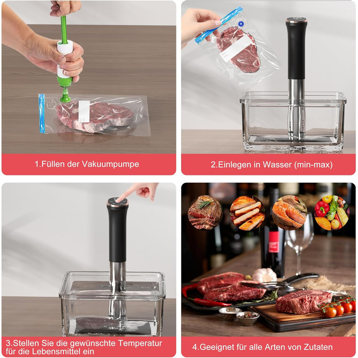 Cooksir Су-від Гастрономічний пристрій, 1400W, 35см, з нержавіючої сталі, Wi-Fi, сенсорне керування, LED, комплект вакуумних пакетів та насос, кулінарна книга