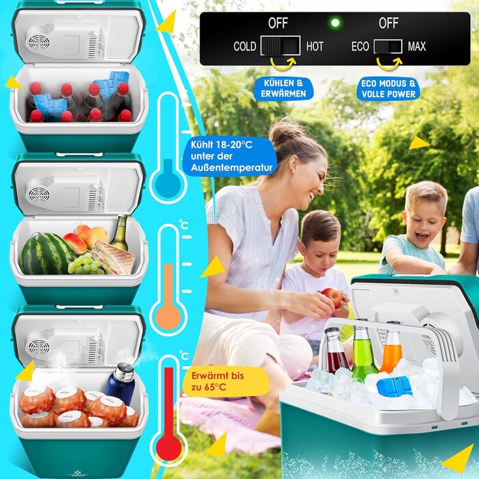 Автомобільний термобокс KESSER 24л: Електричний холодильник/грілка 12/230V для авто, човна, кемпінгу. Режими ECO та MAX. Зелений