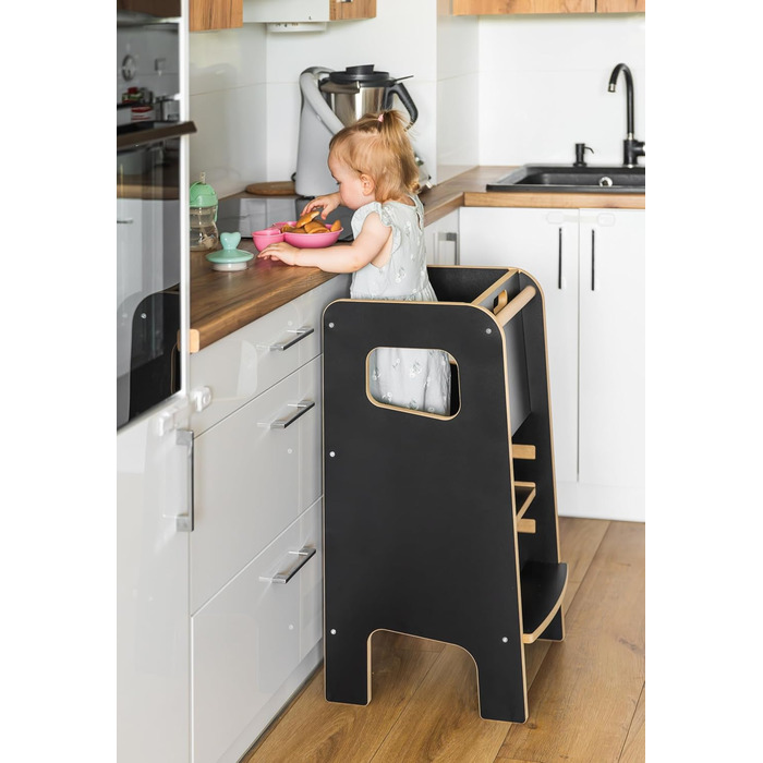 Дитячий навчальний стільчик Монтессорі з перекладиною – білий кухонний помічник, підставка для малюків, безпечна та надійна, з фіксатором, регульована висота, улюблець батьків, сучасний та стійкий Model 4 - Білий (Model 4 - Чорний)