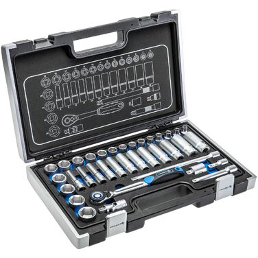 Набір інструментів Högert Technik 38 предметів: валіза з інструментами, тріскачковий набір, набір торцевих головок, біти 1/4