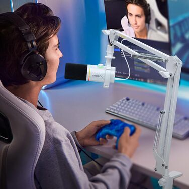 Мікрофон Maono BA20 з кріпленням-стійкою для подкастів, геймінгу та стрімінгу (білий)