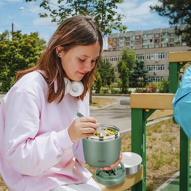 Термоконтейнер для їжі Itslife 970 мл, термоконтейнер з кришкою, з нержавіючої сталі з ложкою, термотермос для їжі, термоланчбокс для супів, дитячого харчування, каші (зелений)