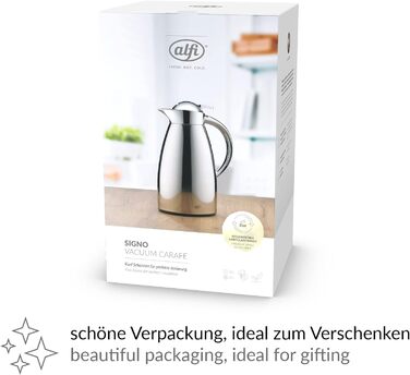 alfi SIGNO 1.0л термокружка з нержавіючої сталі, сатиновий срібло, з термоізоляцією та скляною колбою, з кришкою-поворотом та зручною кнопкою, ергономічна ручка, для однієї руки, ідеальна як для кави, так і для чаю