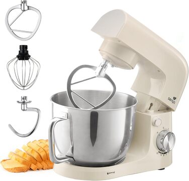 Кухонна машина SENYA 1500 Вт з чашею з нержавіючої сталі 5 л, 10 швидкостей + імпульсний режим, міксер, вінчик, гак в комплекті, захист від бризок з розділювачем яєць, тиха робота