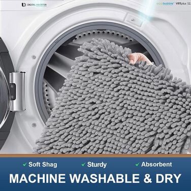 Килимок для ванної кімнати Homaxy з антиковзким покриттям, мікрофібра, 60 x 120 см, світло-сірий