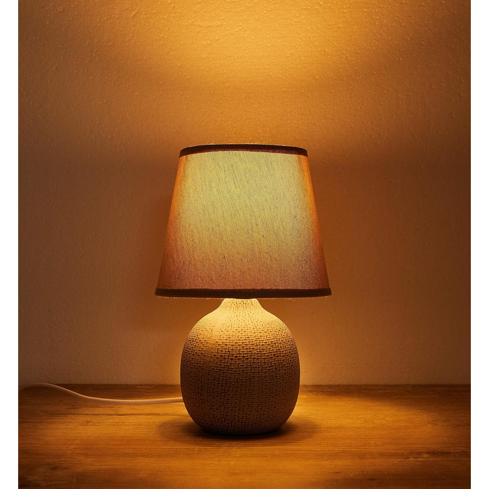 Набір з 2 настільних або приліжкових ламп - 28,5 см - Коричневі/бежеві керамічні цоколі зі структурою - Бежеві лляні абажури