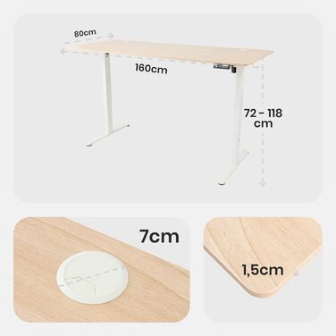 Електричний регульований стіл Arebos 160x80 см з пам'яттю | Ергономічний стіл для офісу та дому | Стіл для стоячи та сидячи | Бежевий