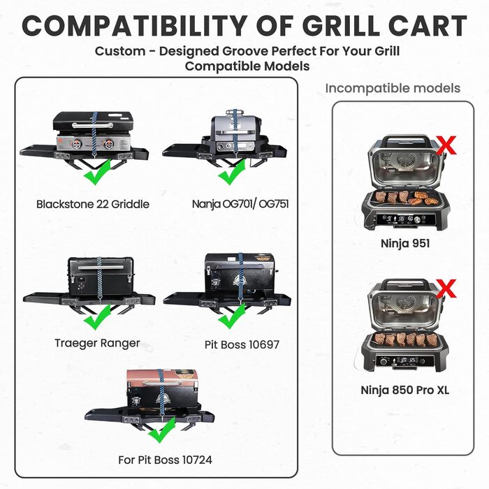 Мобільний гриль-візок для грилів Ninja Woodfire, Weber, Blackstone, Nexgrill, Traeger та інших, з тримачем для паперових рушників (108x33x66 см)