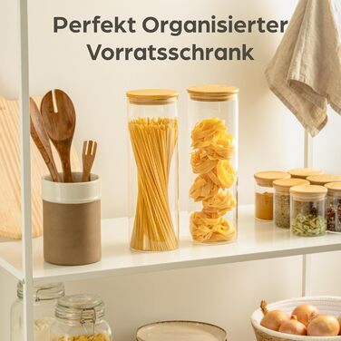 Набір банок для зберігання Praknu з 4 шт. - боросилікатне скло з бамбуковою кришкою та 8 ущільнювачами - 1,2 л & 2 шт. 2000 мл