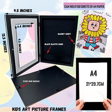 Дитячі художні рамки для фотографій, заповнені рамки для фотографій, Художня рамка переднє отвір, Рамка для фотографій дитячі малюнки, Художня рамка для дітей, відкидна Художня фоторамка для дитячих фотографій формату А4, біла фоторамка
