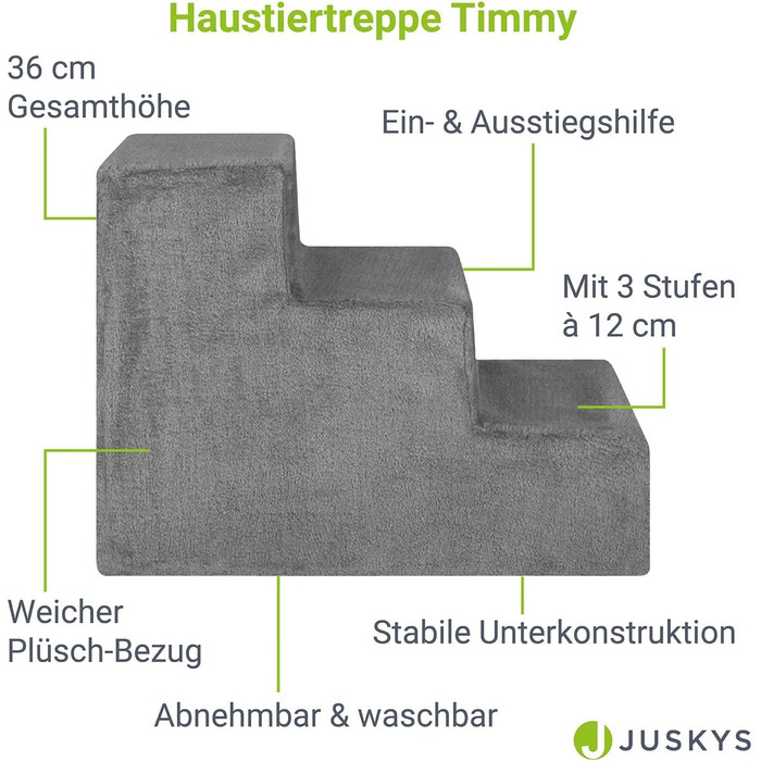 Сходи для домашніх тварин Juskys сходи для собак 36 см-сходи з 3 ступенями плюшевий чохол миється - сходи для кішок Пандус для собак для ліжка, дивана, кушетки і автомобіля-Чохол сірий