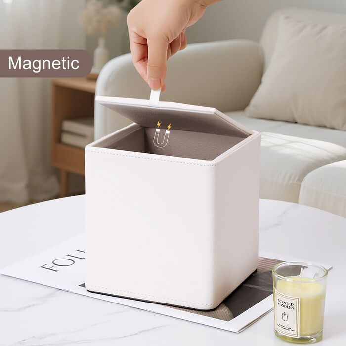 Склянка для серветок KINGFOM з PU шкіри, квадратна, для офісу/авто/дому (слонова кістка)