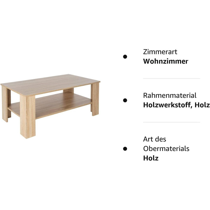 Місткий журнальний столик з полицею для вашої вітальні, 100x57x43 см, Прямокутний, Сучасний стіл для вітальні, Дерев'яний журнальний столик, Стіл для вітальні з місцем для зберігання, Журнальний столик (дуб сонома)