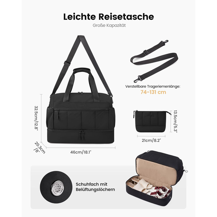 Сумка-трансформер LOVEVOOK для подорожей: жіноча, легка, 30L, водонепроникна, з відділенням для взуття, для авіаперельотів, спортзал, клініка, пологовий будинок