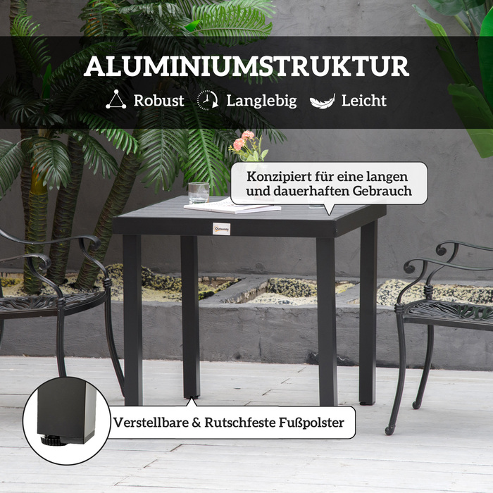 Outsunny Garden Table на 4 персони Компактний обідній стіл з простого у догляді алюмінію, пластику, чорного 80x80x74см для садових меблів