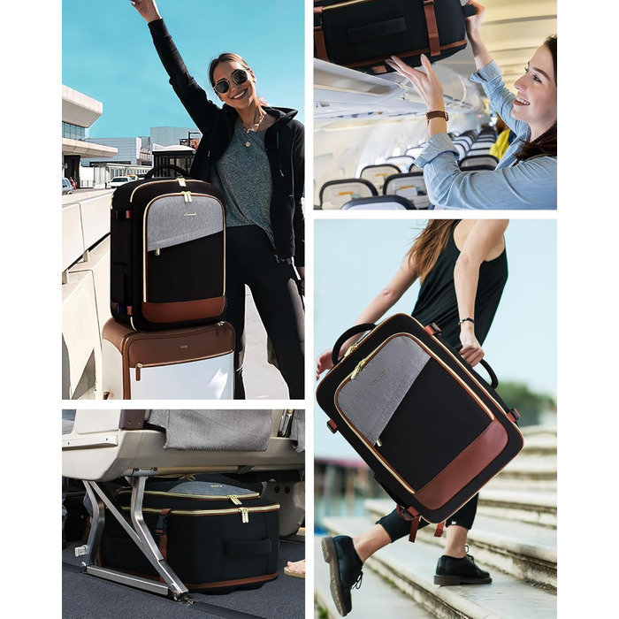 LOVEVOOK Рюкзак для ручної поклажі, дорожній рюкзак для жінок, водонепроникний, з відділенням для взуття, 17-дюймовий ноутбук, 40L, 45x36x20 см, Carry on Luggage (Чорний+сірий+коричневий)