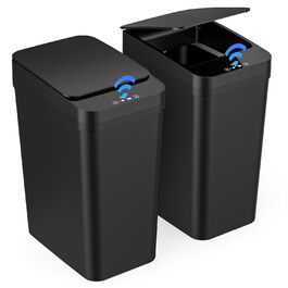 Набір з 2 автоматичних сміттєвих баків з датчиком, 12л, сенсорний кришка, 3 режими роботи, тихий, водонепроникний, інтелектуальний контейнер для сміття, для кухні, офісу, вітальні, ванної кімнати (2 шт. чорний)