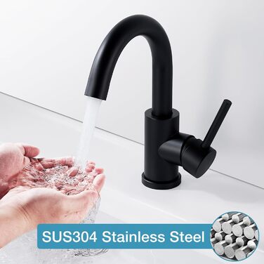 Змішувач для ванної кімнати/кухні 360° з нержавіючої сталі, одноlever, висота виливу 150 мм, чорний матовий, з щіткою Нікель