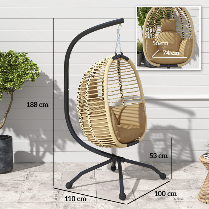 Зручне крісло-гойдалка з металевим каркасом, складане, овальне, знімний та пральний сидіння, підсклянник, страхувальний трос, бежеве