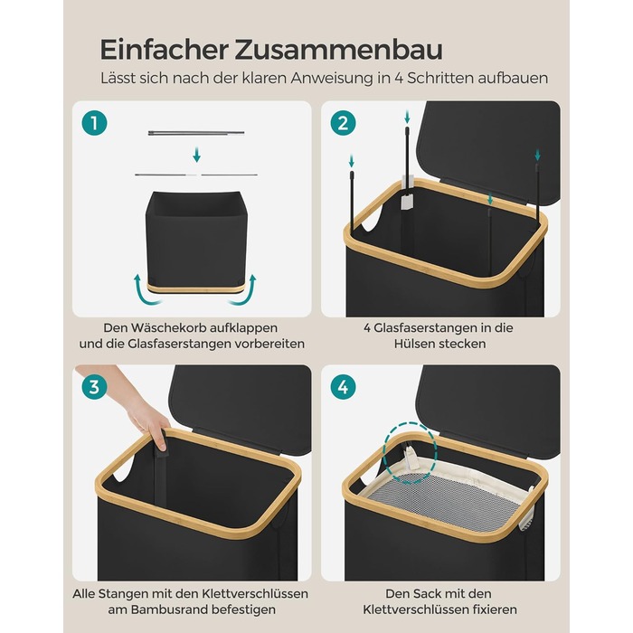 Кошик для білизни з кришкою - чорний / 90 л 42 x 32 x 70.5 cm