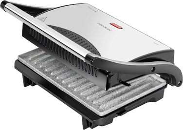 Електрогриль Cecotec Rock'nGrill 700W з антипригарним покриттям, 23x14.5 см, без PTFE та PFOA, плаваюча платформа, холодний ручка, індикатор, вертикальне зберігання