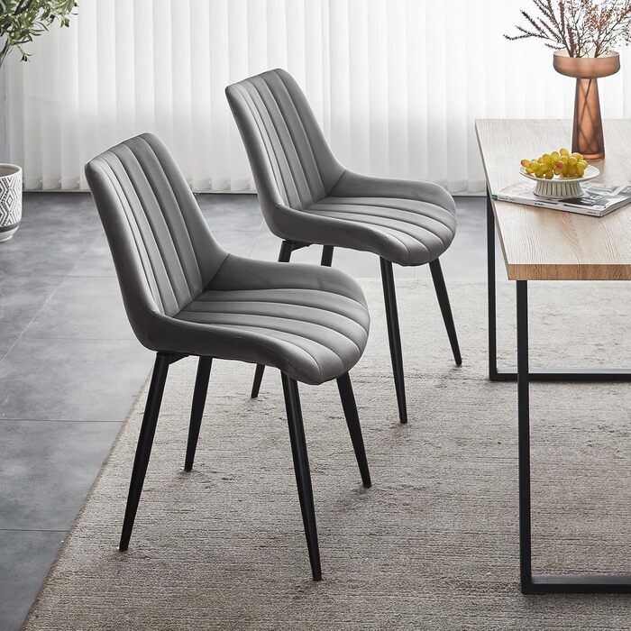 Стілець для їдальні TUKAILAI (2 шт.) з штучної шкіри, ергономічний, з металевим каркасом, до 150 кг, для кухні та вітальні, коричневий (сірий, велюр)