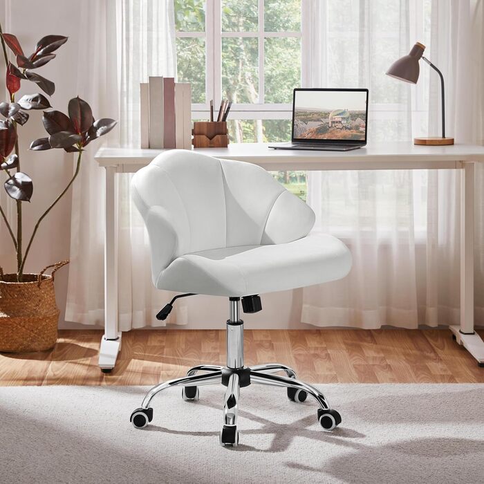 Крісло Yaheetech для дому та офісу: пуф для макіяжу, крісло з регулюванням висоти, обертове, біле, до 136 кг
