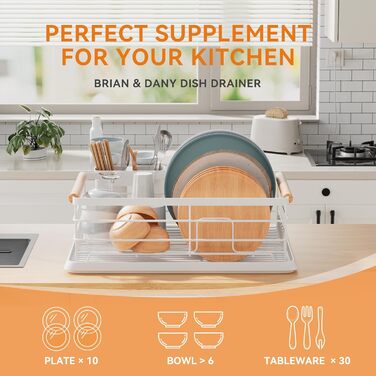 Сушарка для посуду BRIAN & DANY з піддоном, 42x30x15 см, біла
