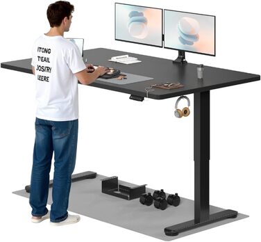 Регульований стіл, 180x80 см, електричний стоячий стіл з подвійним мотором, сенсорна панель, USB-A, організація кабелів, стільниця 25 мм, ергономічний офісний стіл, білий