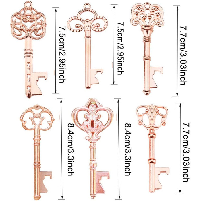 Сільський Вінтажний ключ для відкривання пляшок з підвісками, прозора кишенька для весільних урочистостей, золота троянда, 6 шт. (Золота троянда) Білий, Коричневий, 60 шт.