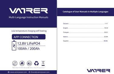 Літієва батарея VATRER POWER LiFePO4 12V 100AH з низькотемпературним відключенням і літієвою батареєю глибокого циклу 100A BMS 5000 1280 Вт для автофургонів, кемпінгу, човнів, сонячних домашніх систем (12V100Ah з автономним нагріванням)